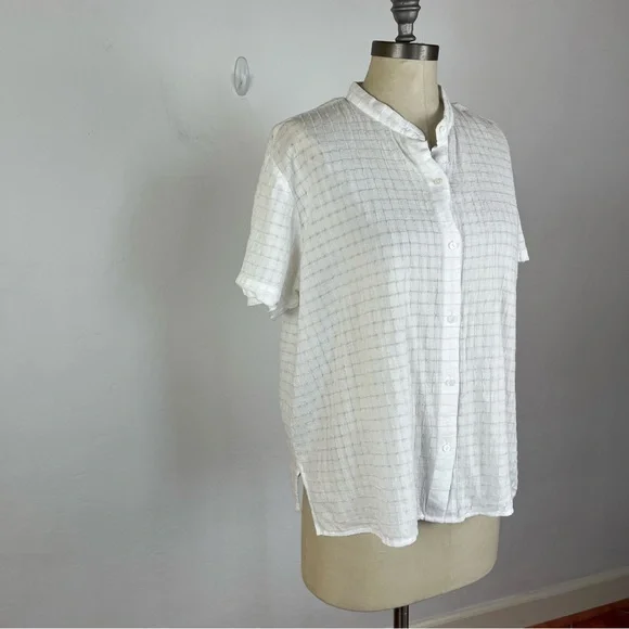 Eileen Fisher Organic Cotton Voile Box Band Collar Shirt - Picture 3 of 9